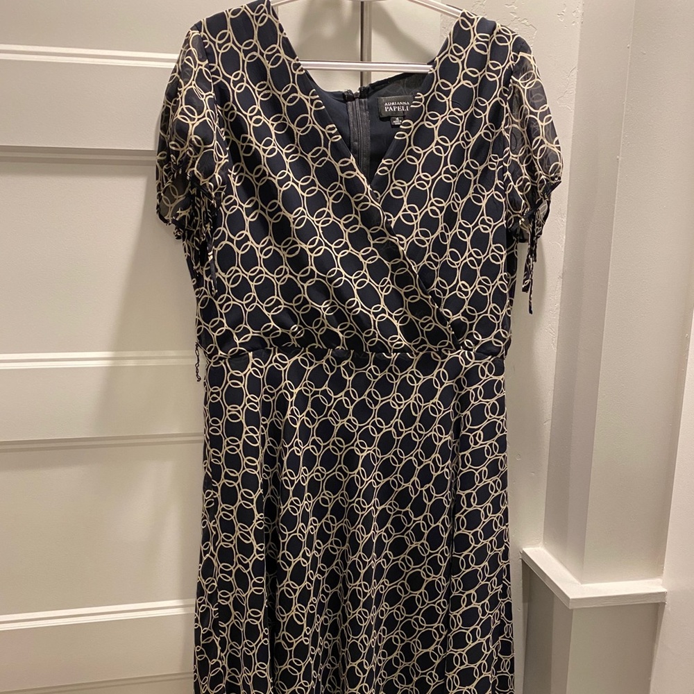 Adrianna Papell Navy Tie Sleeve Dress